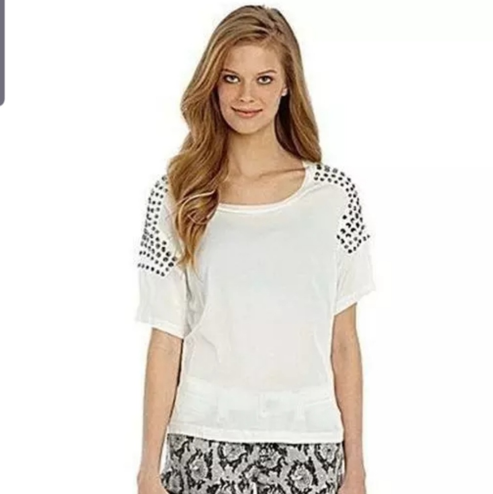 I.Madeline Studded Rinestone Shoulder White Top